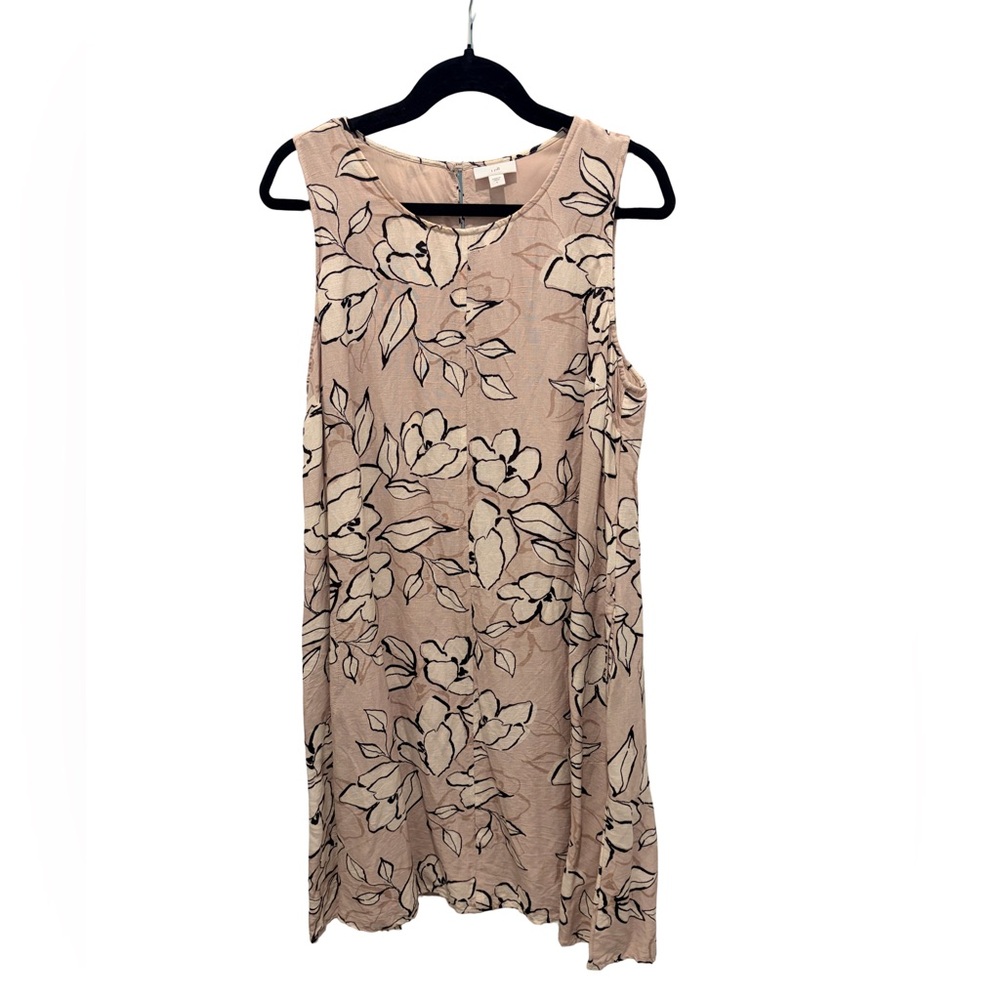 J Jill Floral Linen Blend Swing Dress Size L EUC